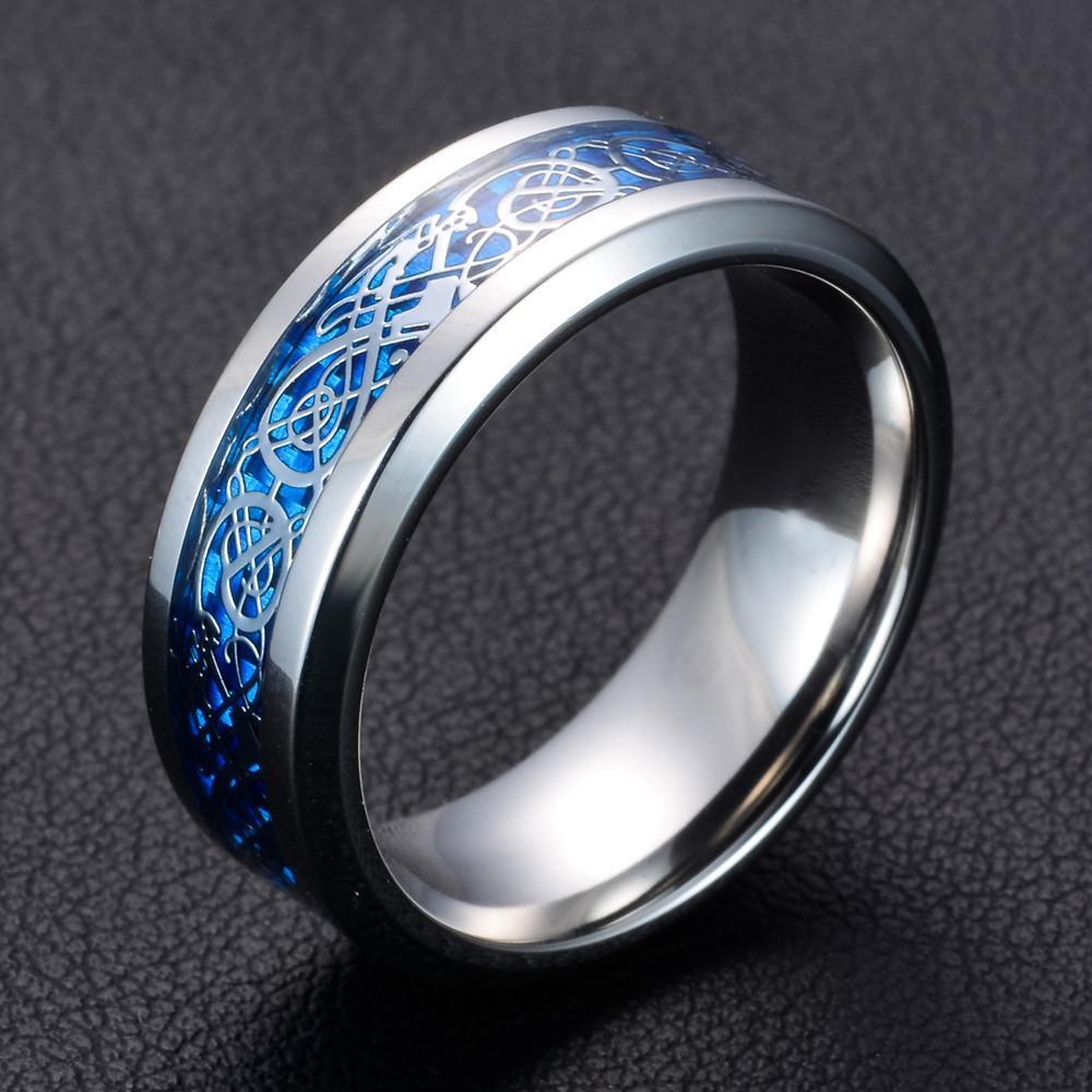 Mens Black Gold Carbon Fiber Dragon Ring