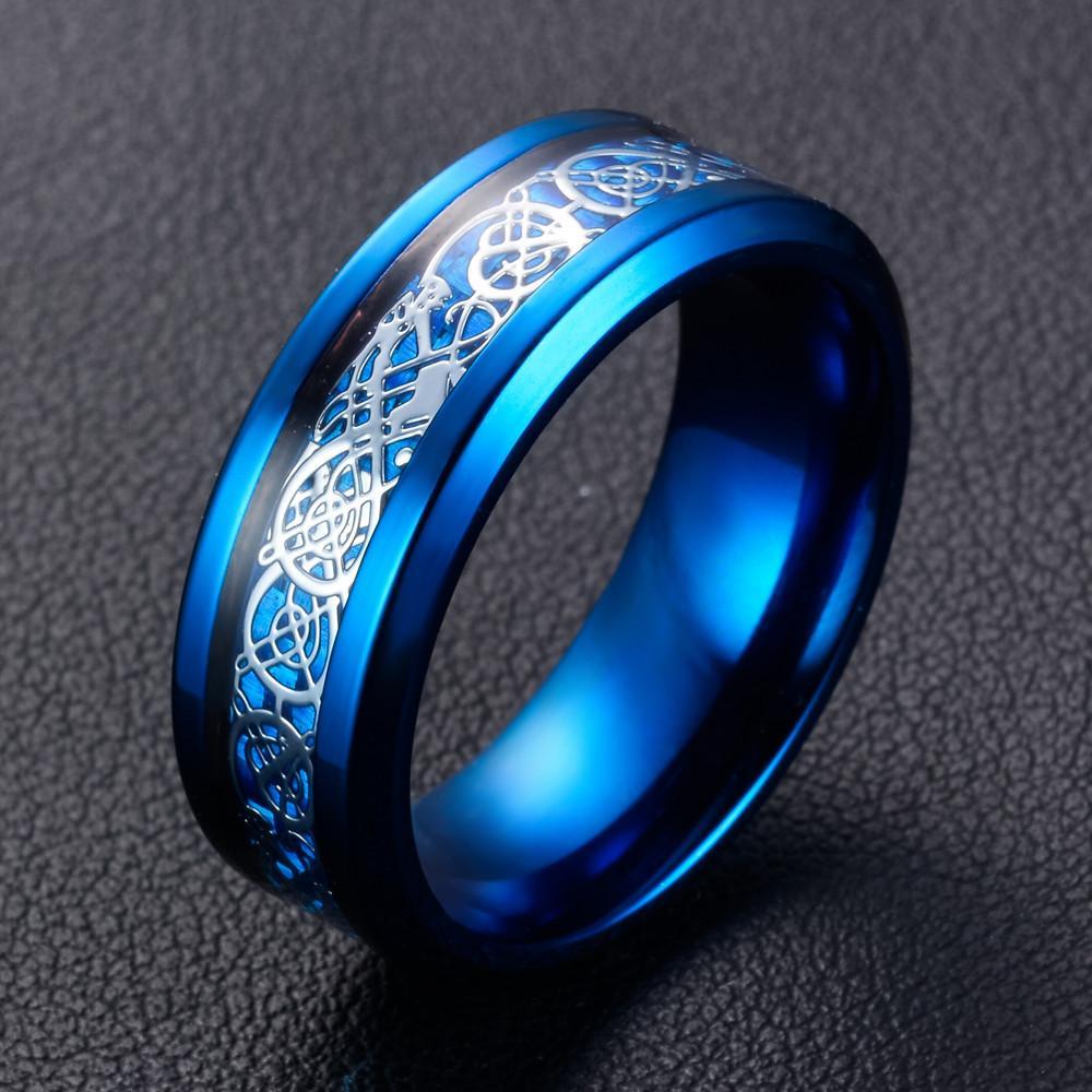 Mens Black Gold Carbon Fiber Dragon Ring