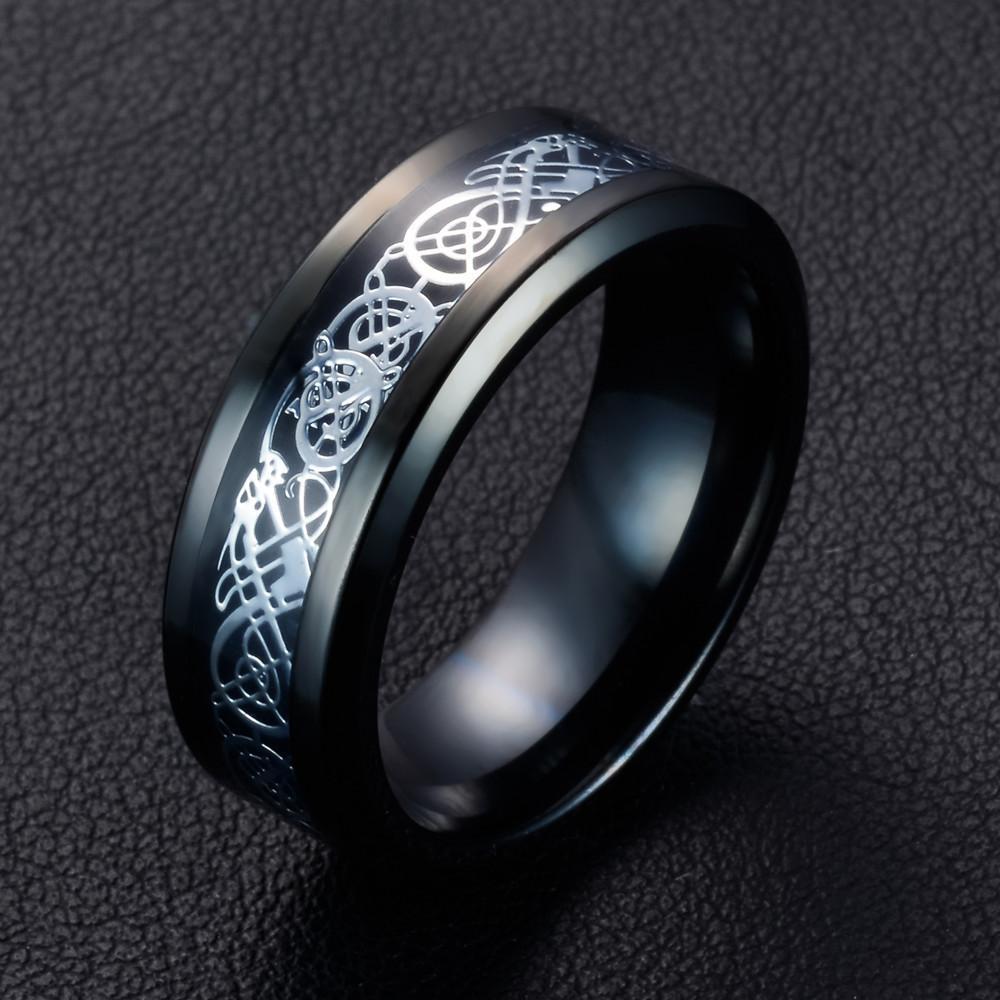 Mens Black Gold Carbon Fiber Dragon Ring