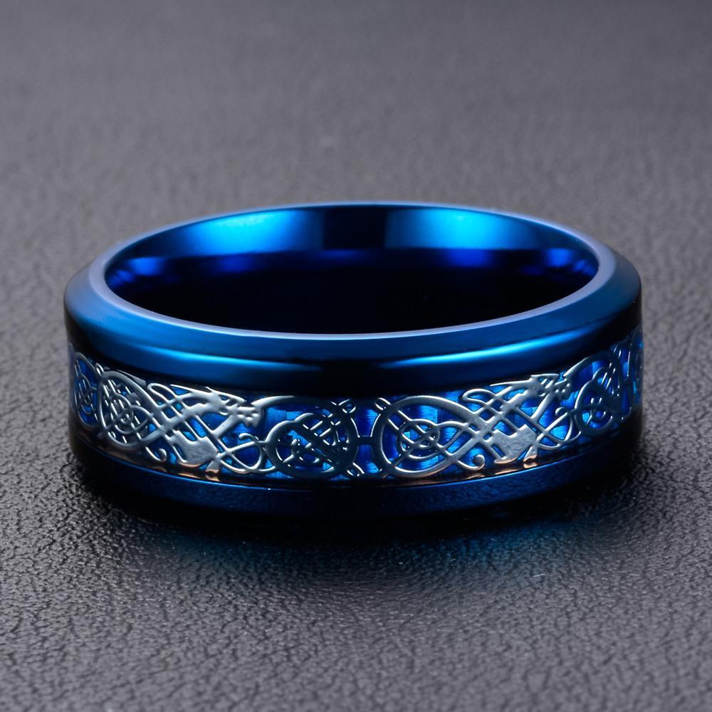 Mens Black Gold Carbon Fiber Dragon Ring