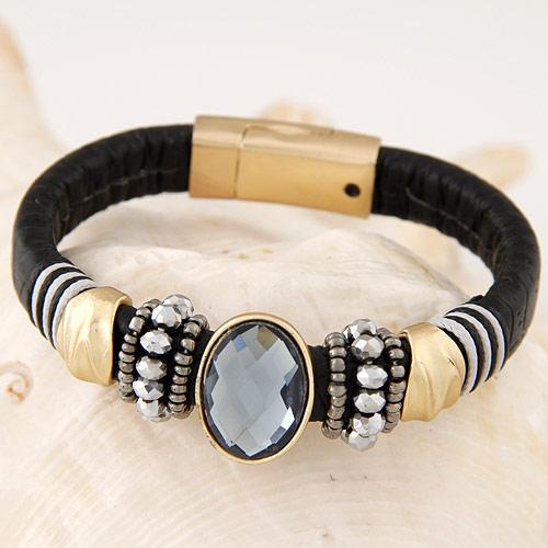 Oval Gem Leather Bracelet