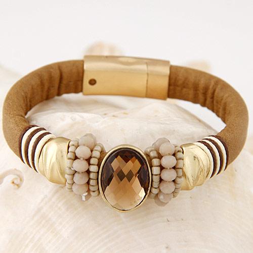 Oval Gem Leather Bracelet