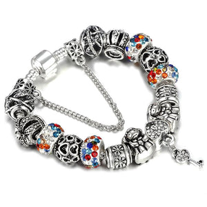 Authentic Silver Plated 925 Crown Beads Crystal Heart Charm Bracelet