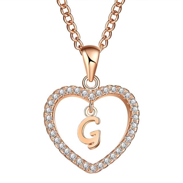 Golden Personalized  Love Heart Crystal Necklace