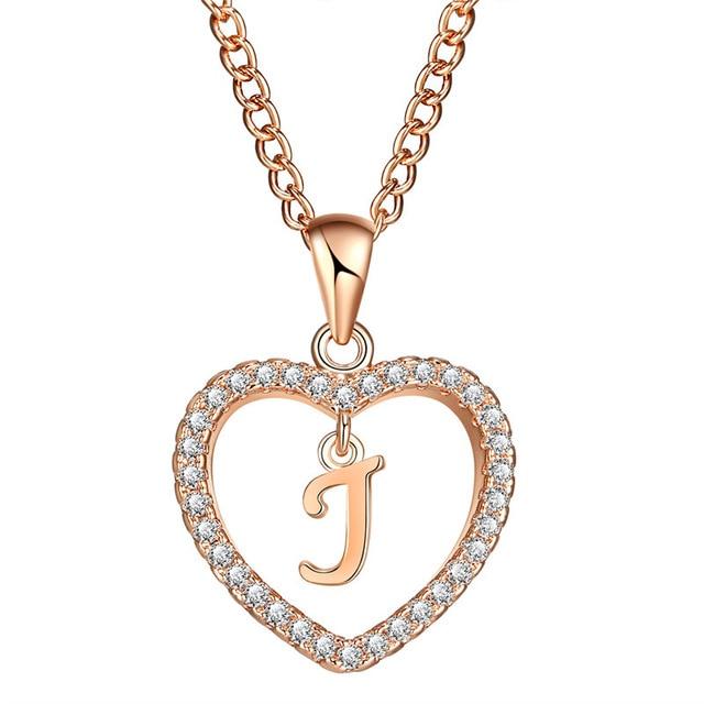 Golden Personalized  Love Heart Crystal Necklace