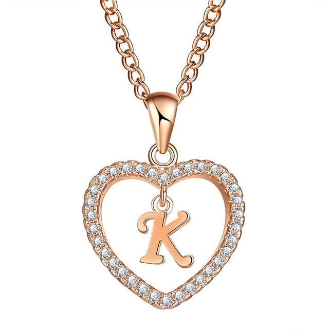 Golden Personalized  Love Heart Crystal Necklace