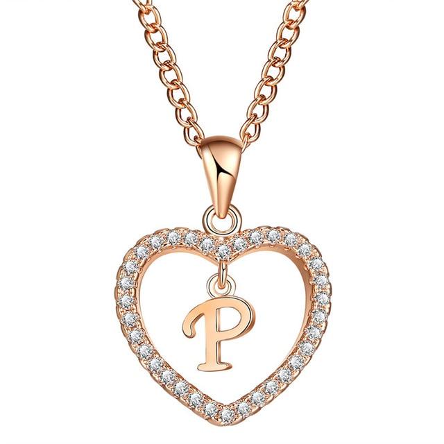 Golden Personalized  Love Heart Crystal Necklace