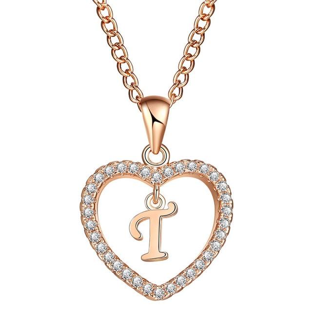 Golden Personalized  Love Heart Crystal Necklace
