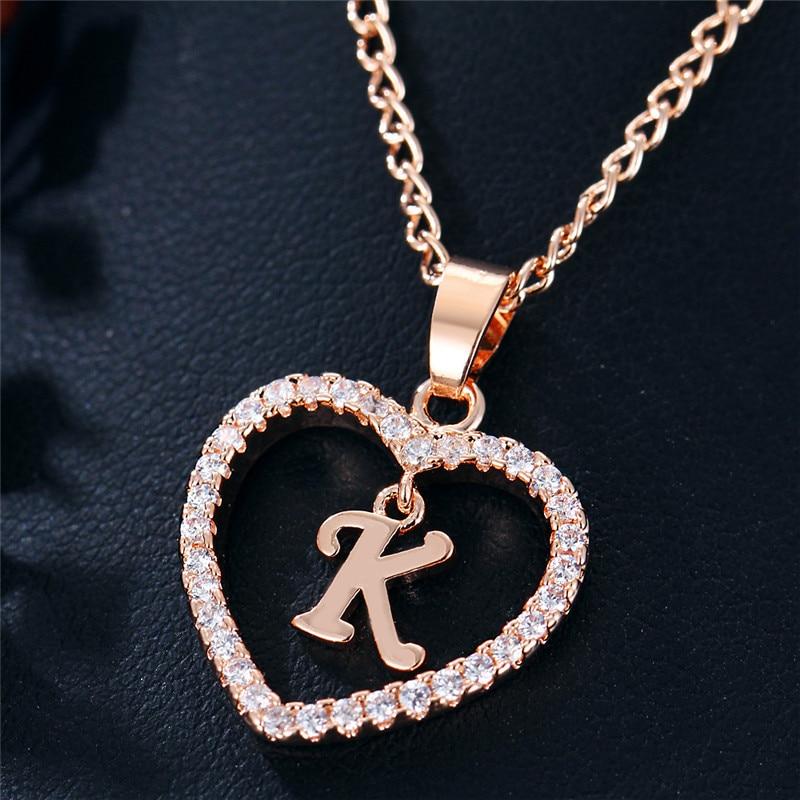 Golden Personalized  Love Heart Crystal Necklace