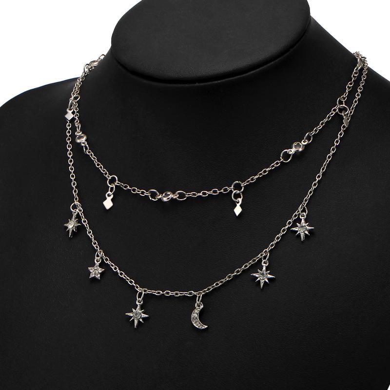 Boho Star Moon Multi Layer Pendant Necklace