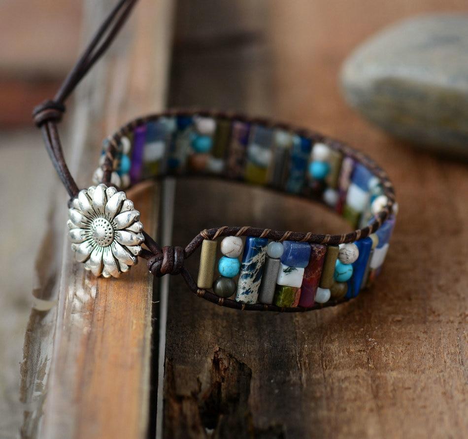 Natural Stone Boho Leather Bracelet