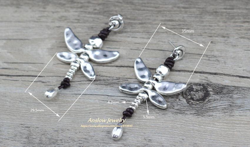 Dragonfly Antique Silver Plated Leather Earrings