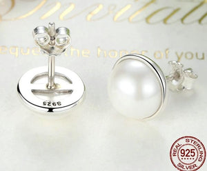 925 Sterling Silver Elegant White Pearl  Earrings