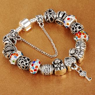 Authentic Silver Plated 925 Crown Beads Crystal Heart Charm Bracelet