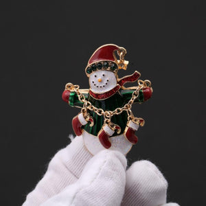 Snowman Crystal Christmas Brooch