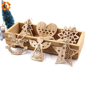 6PCS Wooden Xmas Tree Ornaments