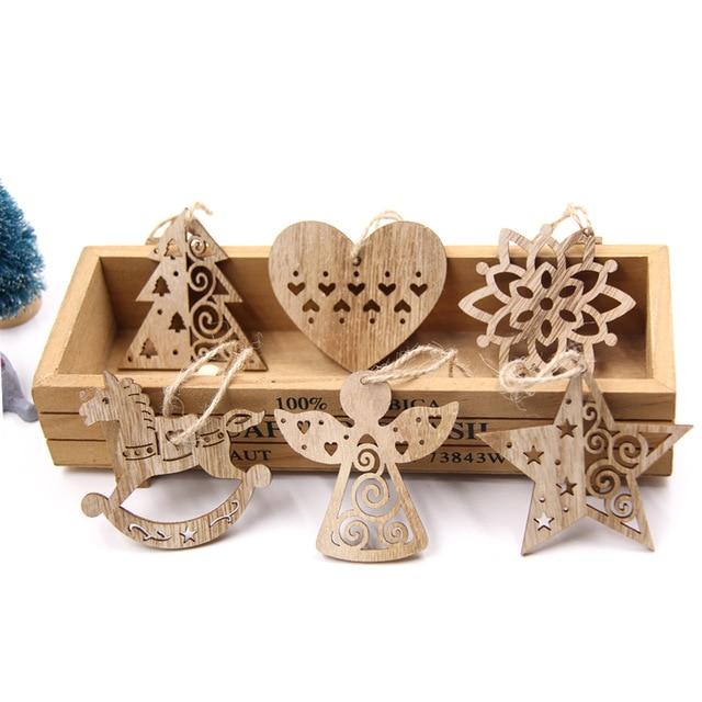 6PCS Wooden Xmas Tree Ornaments