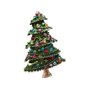 Green Rhinestone Christmas Tree Brooch