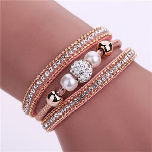 Multi-layer Crystal Beaded Leather Bracelet