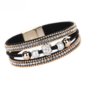 Multi-layer Crystal Beaded Leather Bracelet