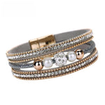 Multi-layer Crystal Beaded Leather Bracelet