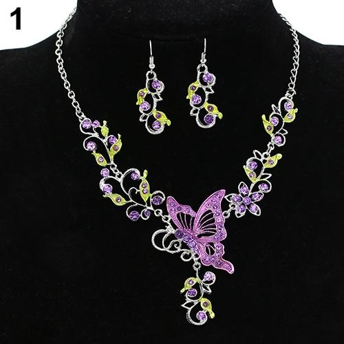 Butterfly Boho Flower Rhinestone Summer  Necklace & Earrings