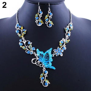 Butterfly Boho Flower Rhinestone Summer  Necklace & Earrings