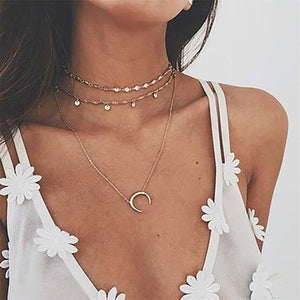 Shiny Multilayer Crystal Shell Moon Necklaces