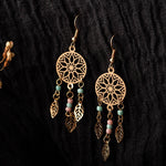 Vintage Boho Ethnic Golden Leaf of Life  Earrings