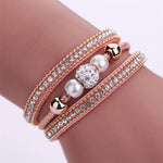 Natural Multi-layer  Crystal Beaded Leather Bracelet