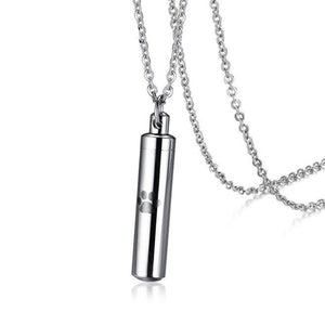 Stainless Steel Cylindrical Dog Paw Urn Necklace